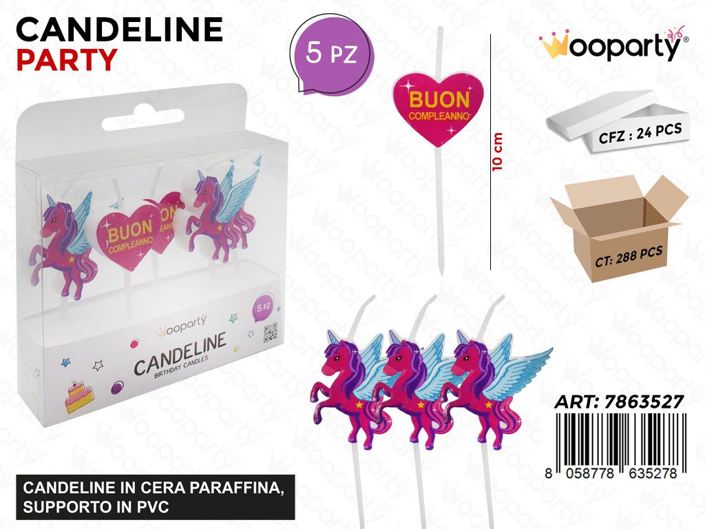CANDELINE UNICORN 5PCS 10CM