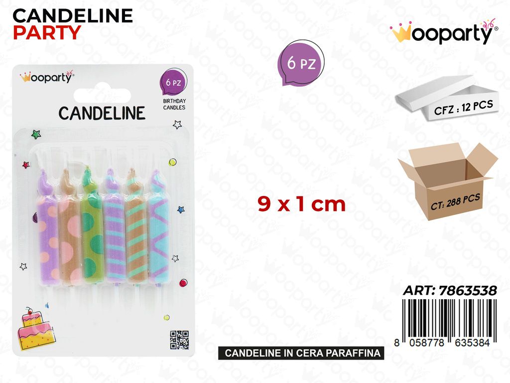 CANDELINE PARTY ASS. 6PCS 9*1CM