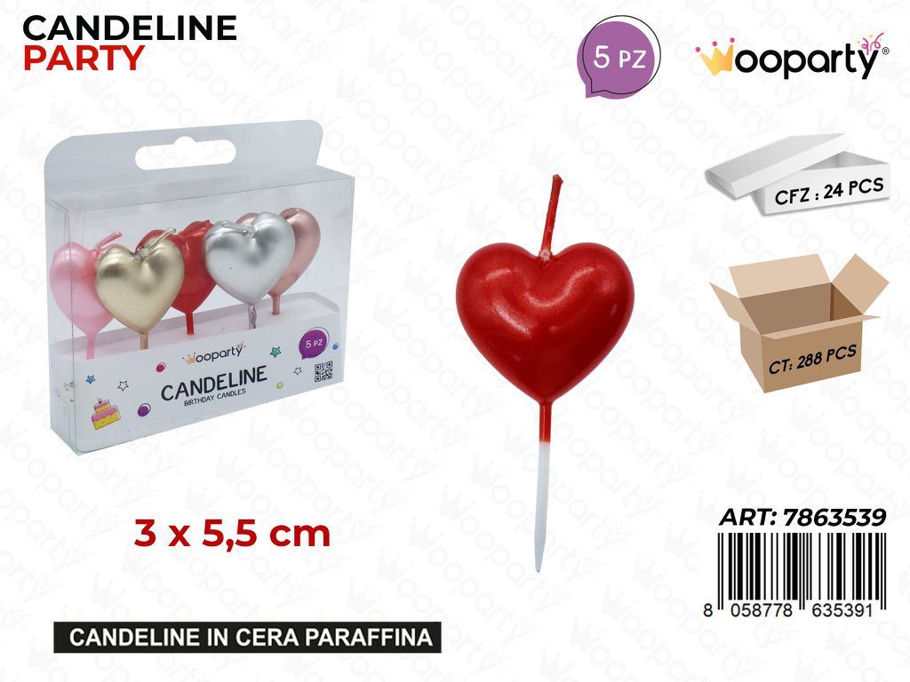 CANDELINE CUORE ASS. 5PCS 3*5.5CM