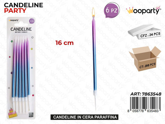 CANDELINE PARTY GRADEINT 6PCS 16CM
