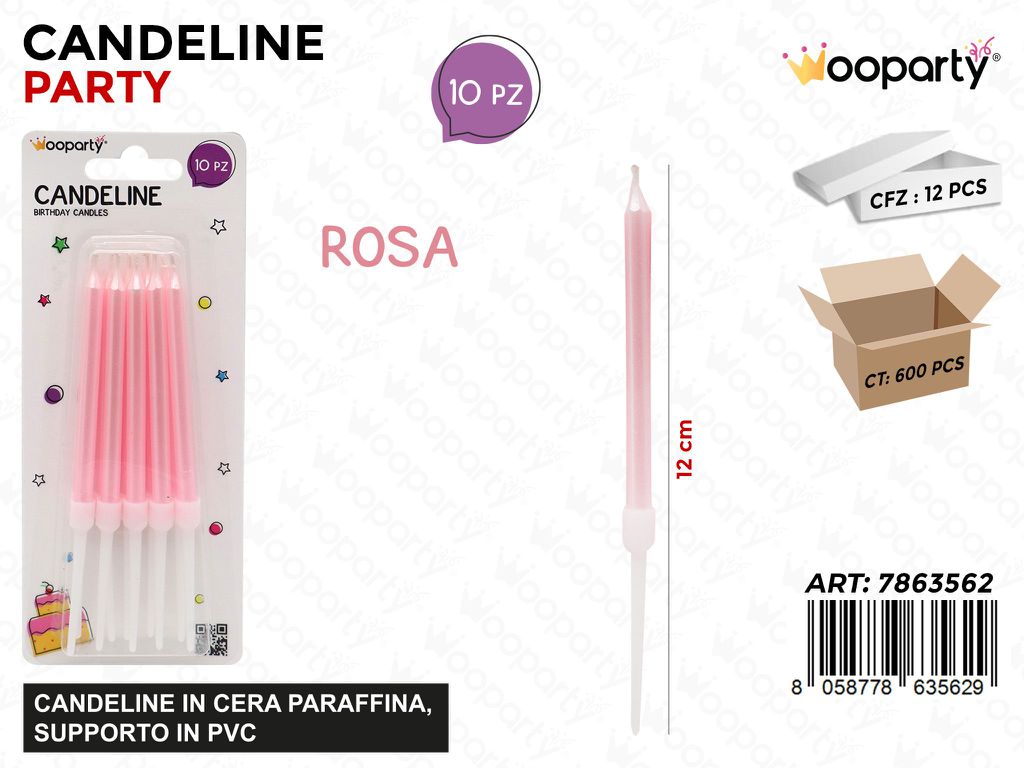 CANDELINA STELO ROSA 10PCS 12CM
