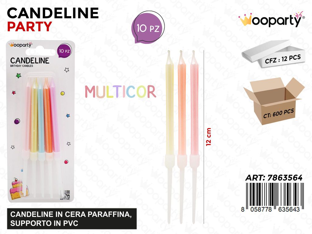 CANDELINA STELO MULTICOLOR 10PCS 12CM