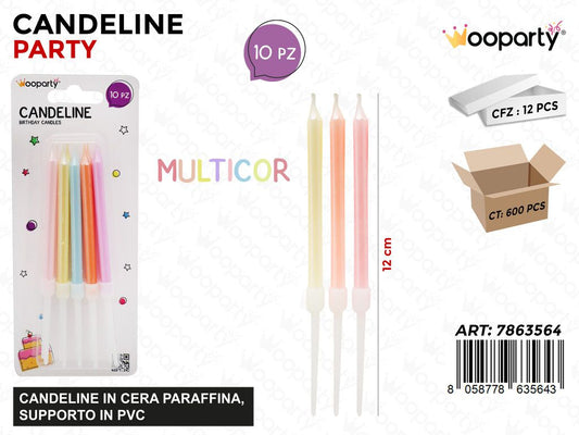 CANDELINA STELO MULTICOLOR 10PCS 12CM