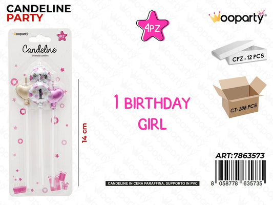 CANDELINE 1BIRTHDAY GIRL 4PCS 14CM /PZ DA 12**