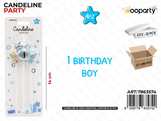 CANDELINE 1BIRTHDAY BOY 4PCS 14CM /PZ DA 12**