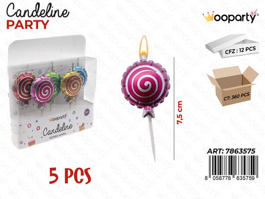 CANDELINE ASS. 5PCS 7.5CM /PZ DA 12**