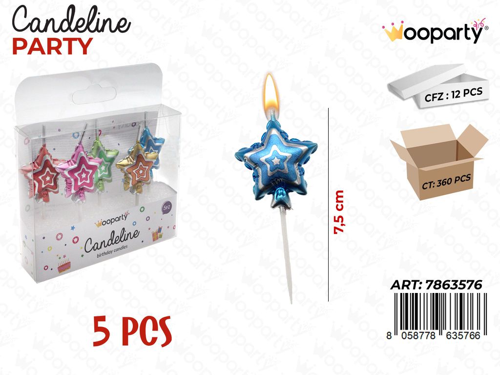 CANDELINE ASS. 5PCS 7.5CM /PZ DA 12**