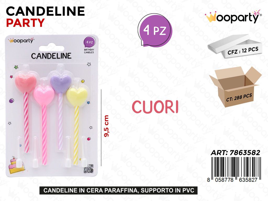 CANDELINE CUORI ASS. 4PCS 9.5CM /PZ DA 12**