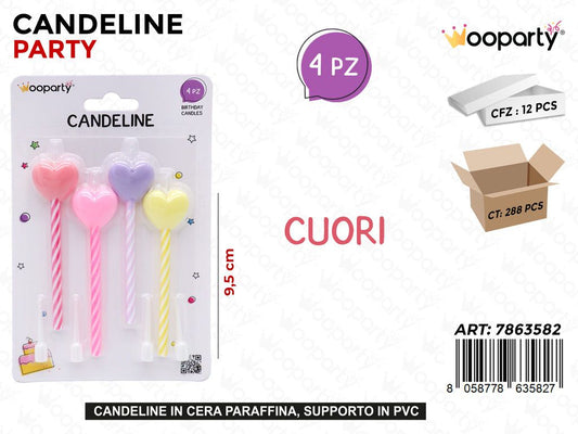 CANDELINE CUORI ASS. 4PCS 9.5CM /PZ DA 12**