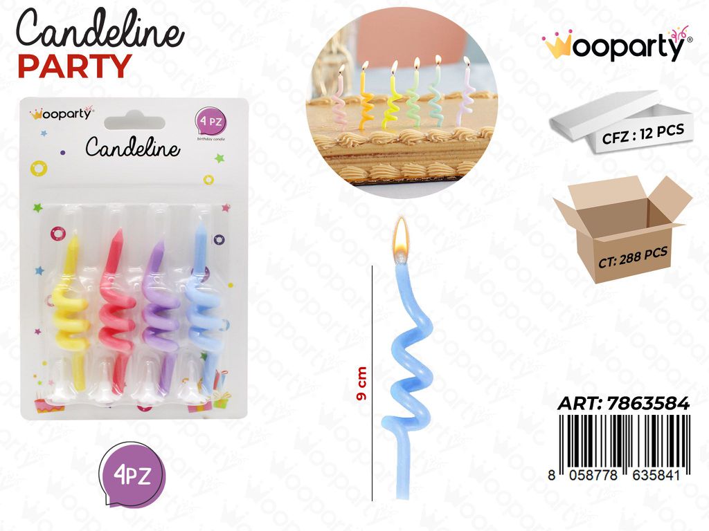 CANDELINE SPIRALI ASS. 4PCS 9CM /PZ DA 12**