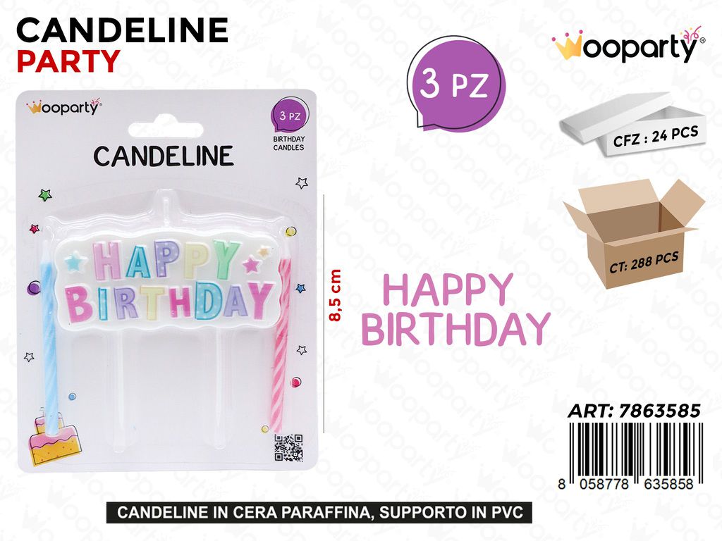 CANDELINE H. BIRTHDAY 3PCS 8.5CM /PZ DA 24**