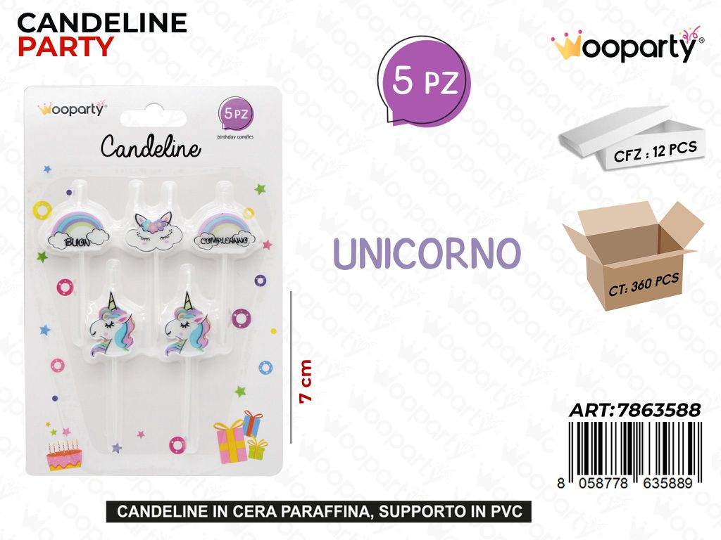 CANDELINE UNICORN 5PCS 7CM /PZ DA 12**