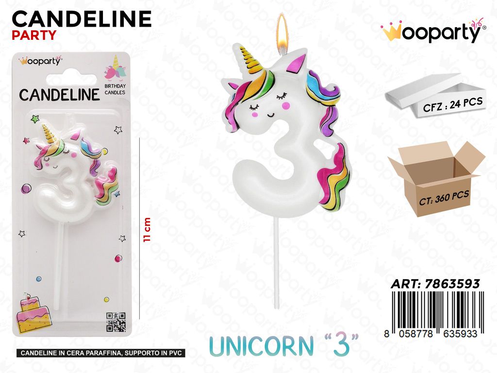 CANDELINE UNICORN N.3 11CM /PZ DA 24**