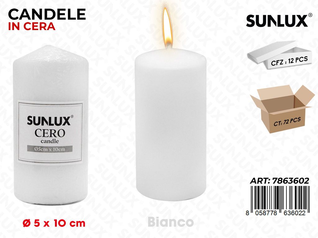 Sunlux Candela Moccolo Bianco D.5*10CM