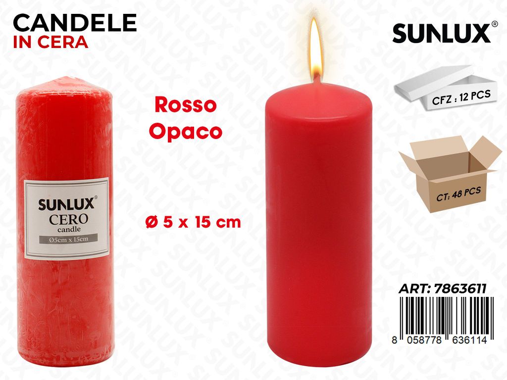 Sunlux Candela Moccolo Rosso Opaco D.5*15CM