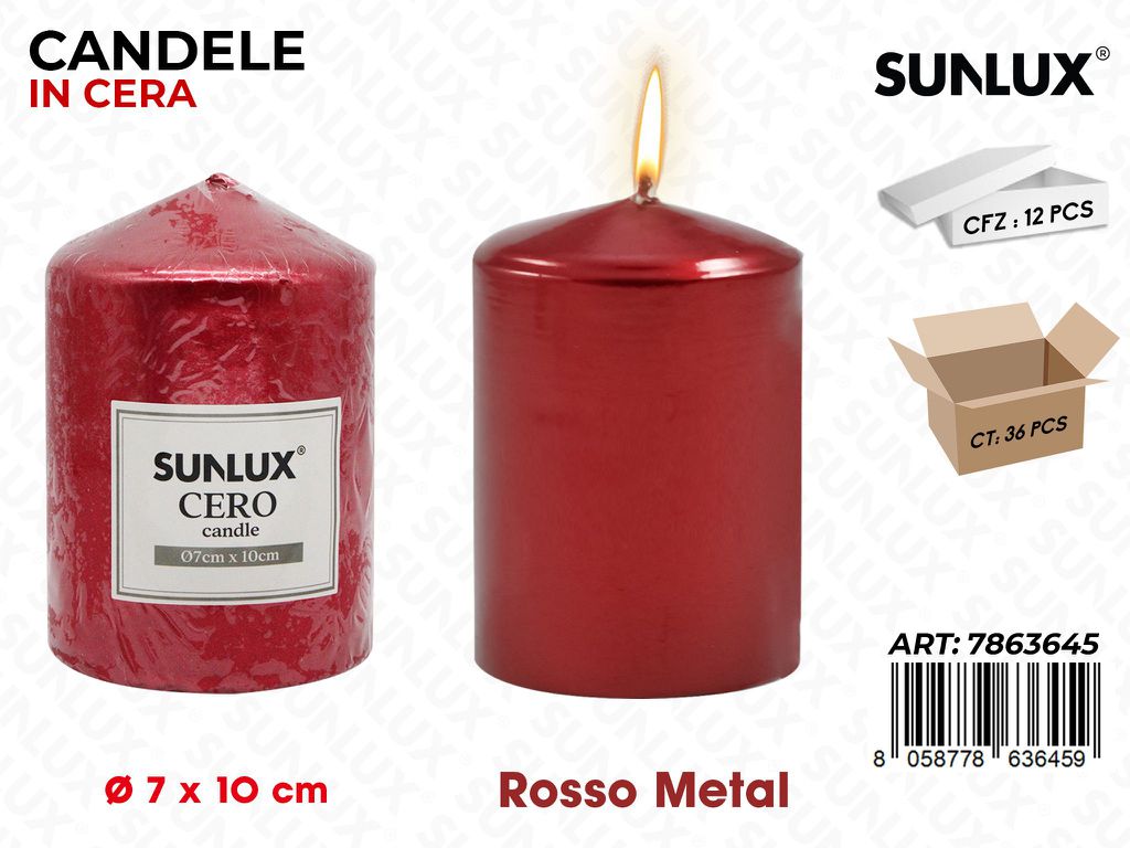 Sunlux Candela Moccolo Rosso Metal D.7*10CM