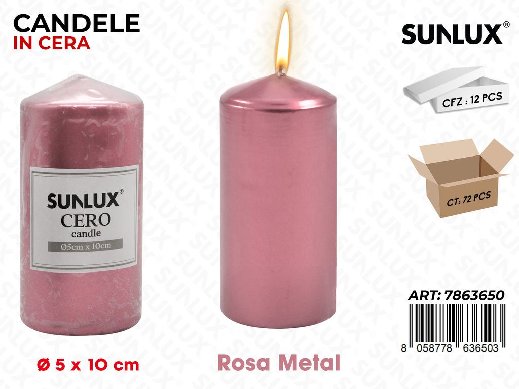 Sunlux Candela Moccolo Rosa Metal D.5*10CM
