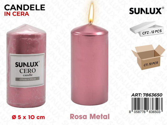 Sunlux Candela Moccolo Rosa Metal D.5*10CM
