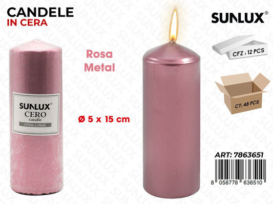 Sunlux Candela Moccolo Rosa Metal D.5*15CM