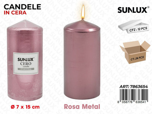 Sunlux Candela Moccolo Rosa Metal D.7*15CM