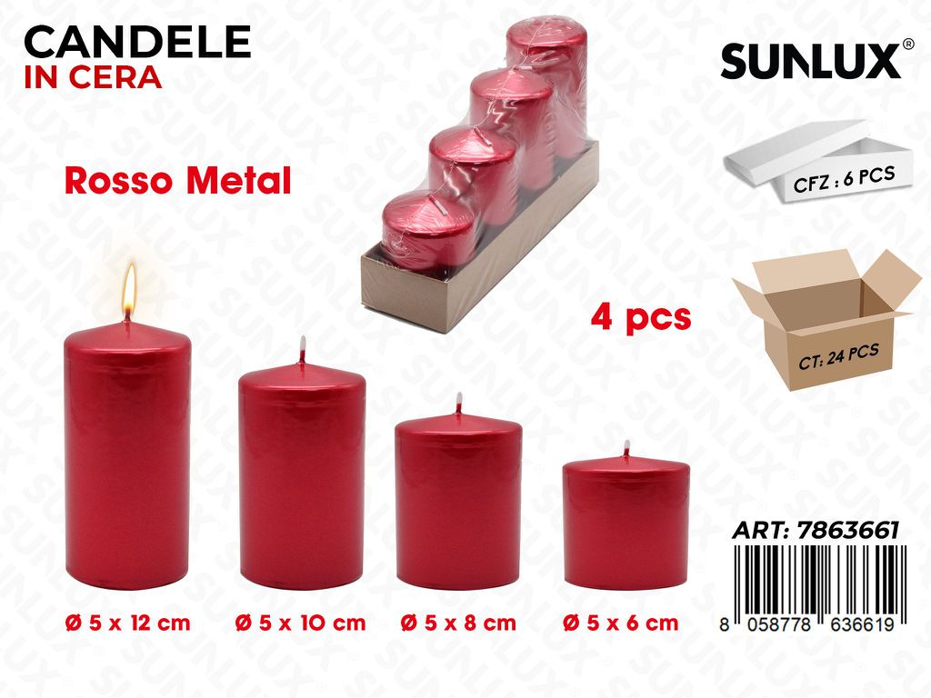 Sunlux Candele Rosso Metal Mis. Ass. 4PCS