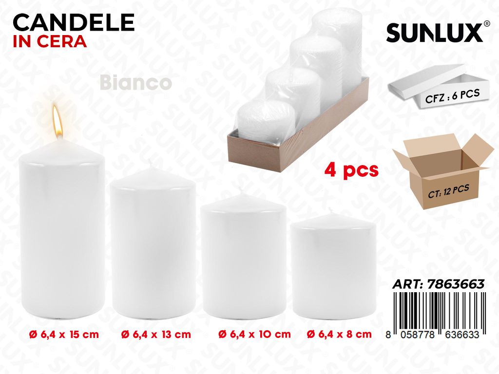 Sunlux Candele Bianco Mis. Ass. 4PCS