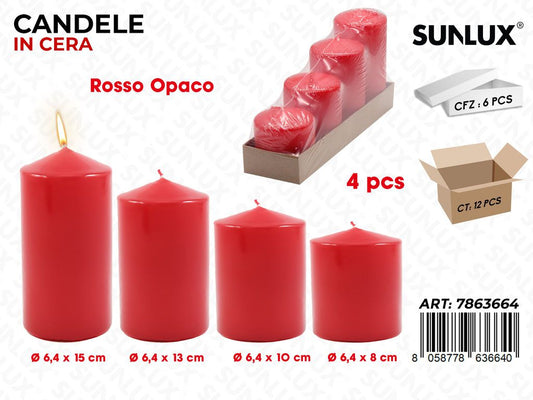 Sunlux Candele Rosso Opaco Mis. Ass. 4PCS