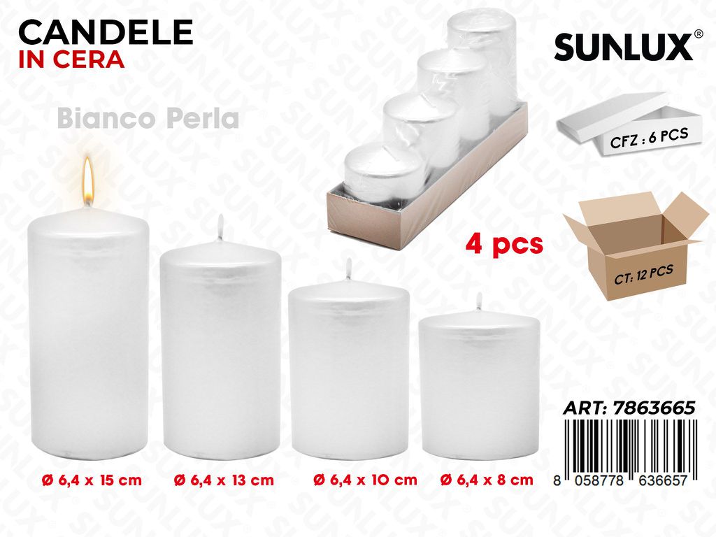 Sunlux Candele Bianco Perla Mis. Ass. 4PCS