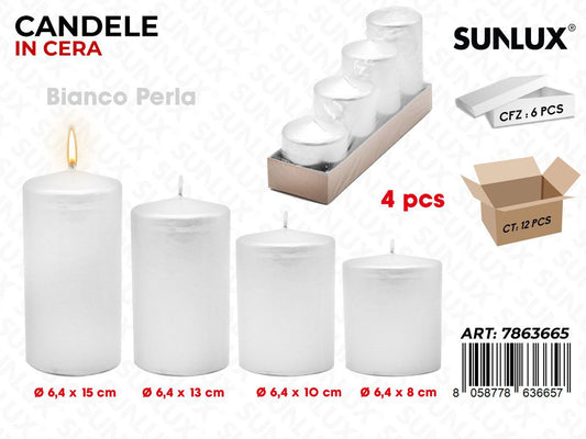 Sunlux Candele Bianco Perla Mis. Ass. 4PCS