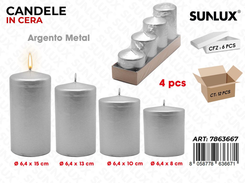 Sunlux Candele Arg. Metal Mis. Ass. 4PCS