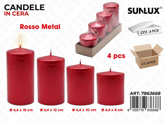 Sunlux Candele Rosso Metal Mis. Ass. 4PCS