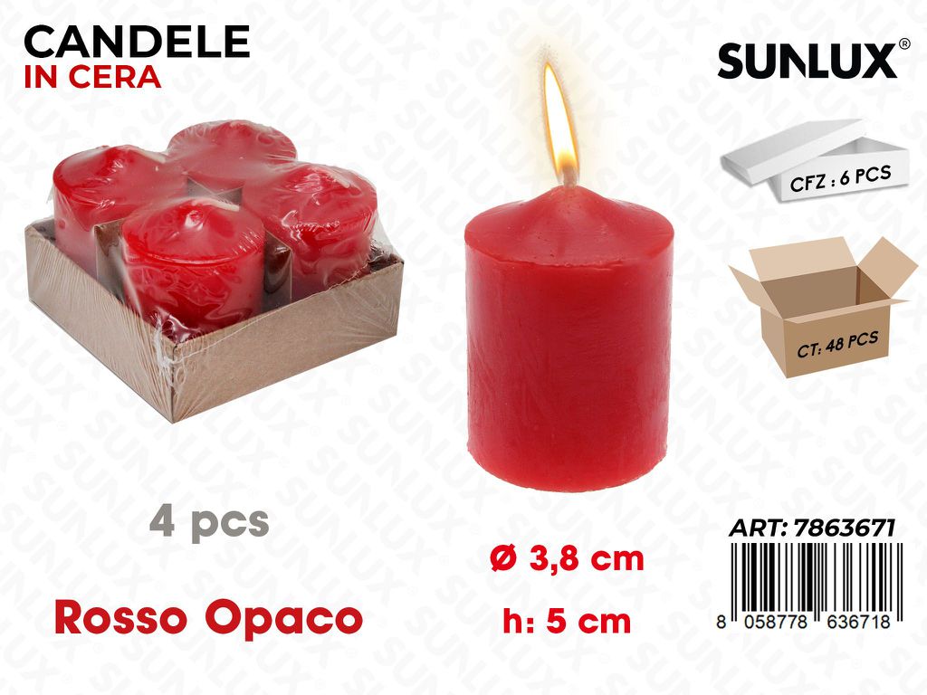 Sunlux Candele Rosso Opaco 4PCS D.3.8*5CM