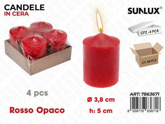 Sunlux Candele Rosso Opaco 4PCS D.3.8*5CM