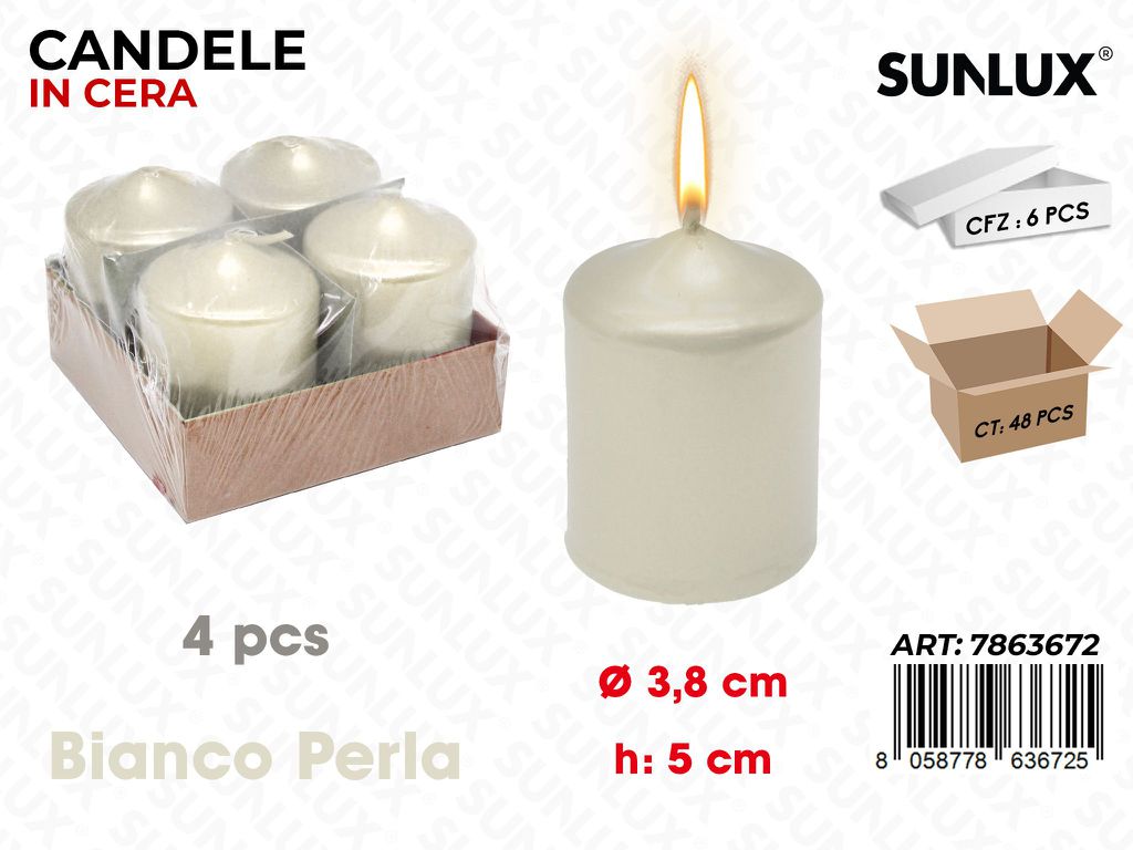 CANDELE BIANCO PERLA 4PCS D.3.8*5CM /PZ DA 6**