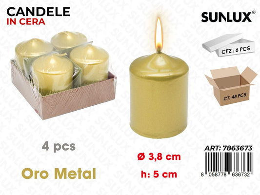 Sunlux Candele Oro Metal 4PCS D.3.8*5CM