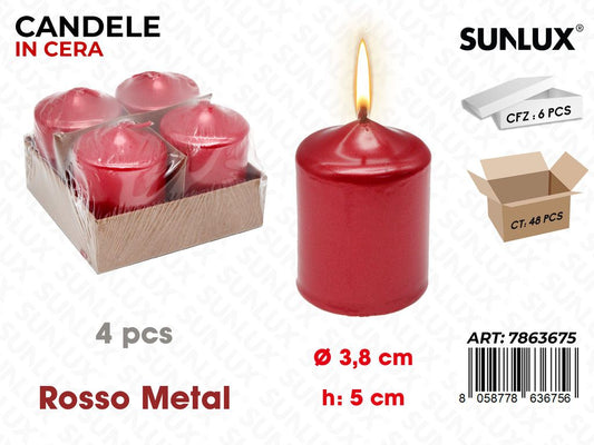 Sunlux Candele Rosso Metal 4PCS D.3.8*5CM