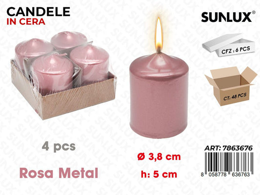 Sunlux Candele Rosa Metal 4PCS D.3.8*5CM