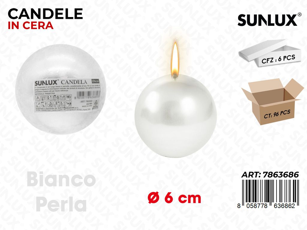 Sunlux Candela Sfera Bianco Perla D.6CM