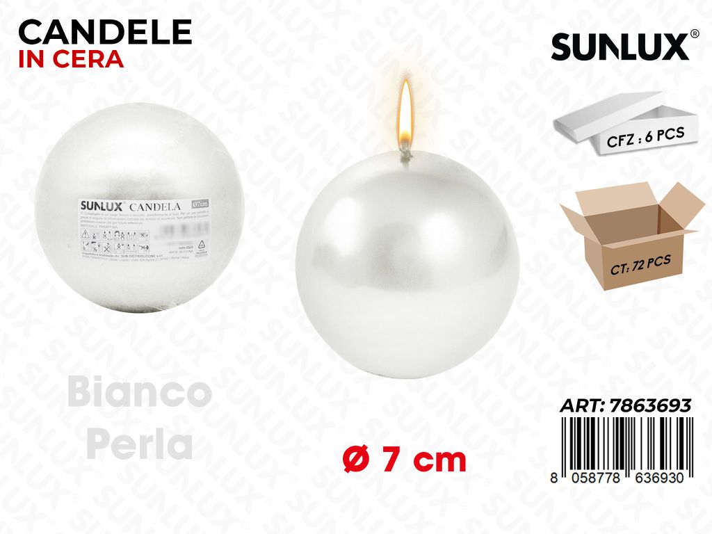 Sunlux Candela Sfera Bianco Perla D.7CM