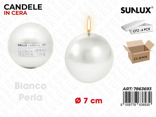 Sunlux Candela Sfera Bianco Perla D.7CM