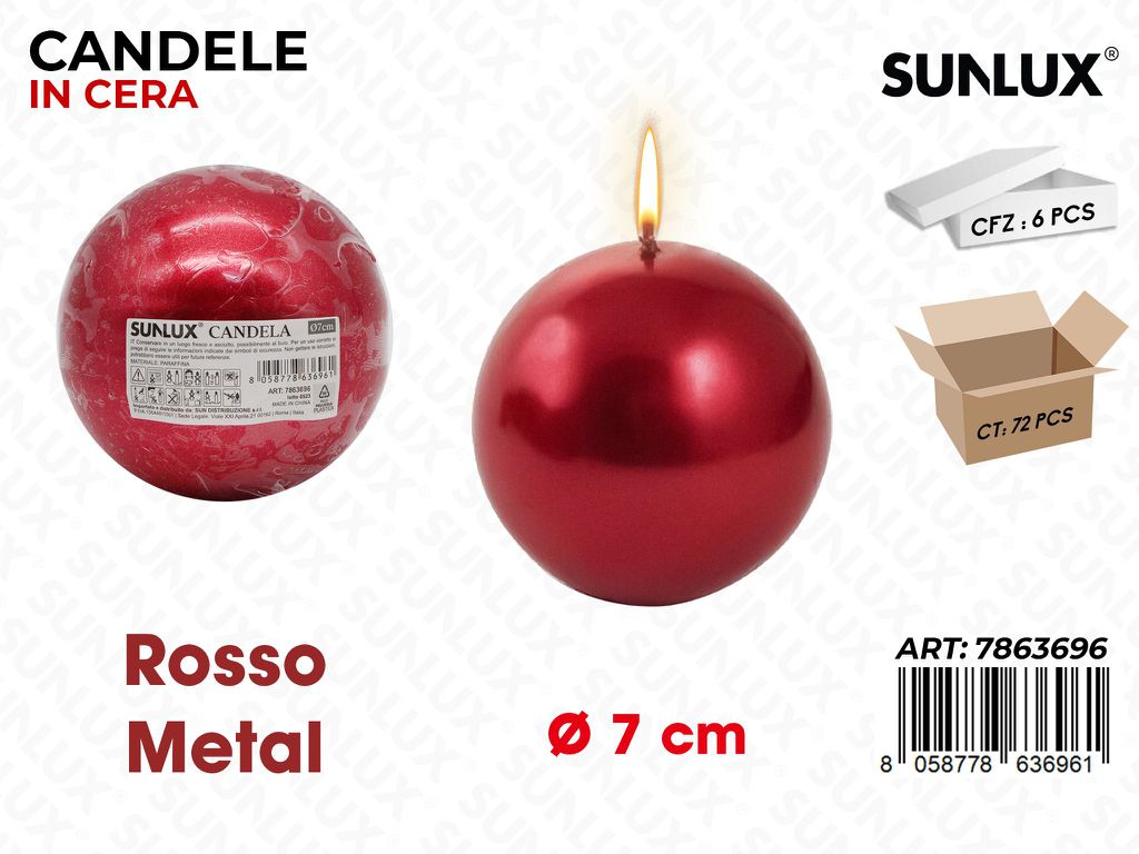 Sunlux Candela Sfera Rosso Metal D.7CM