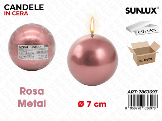 Sunlux Candela Sfera Rosa Metal D.7CM