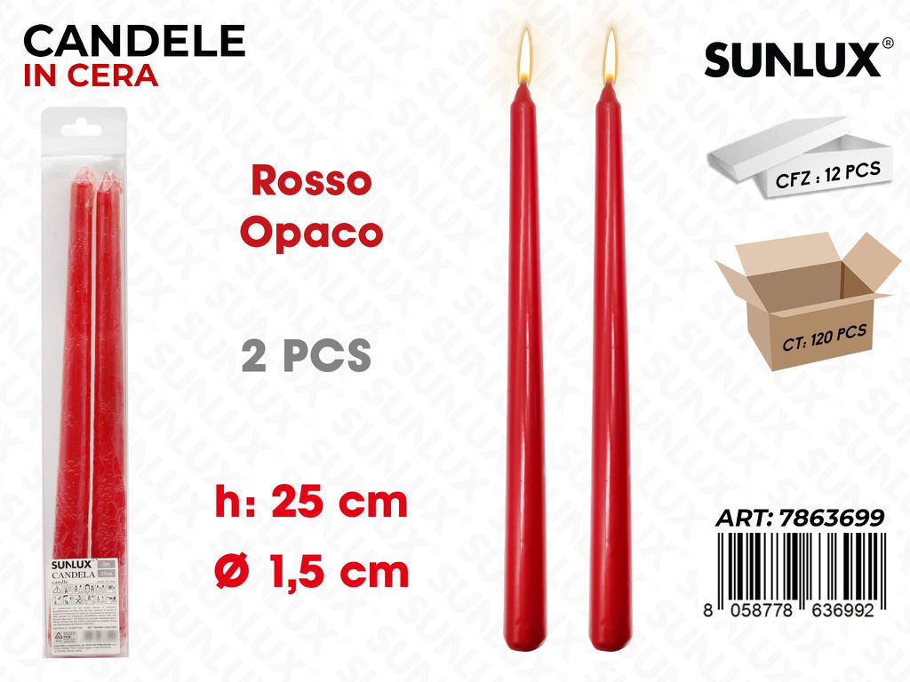Sunlux Candela Stelo Rosso 2PCS 1.5*25CM