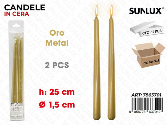 Sunlux Candela Stelo Oro Metal 2PCS 1.5*25CM