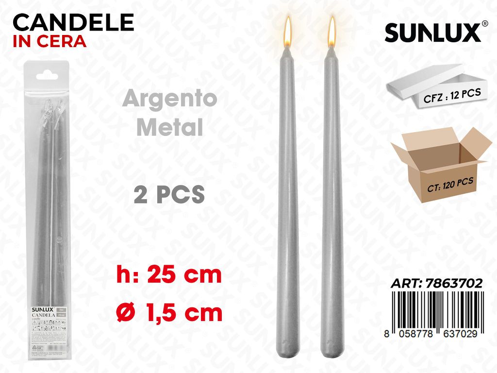 Sunlux Candela Stelo Arg. Metal 2PCS 1.5*25CM