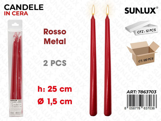 Sunlux Candela Stelo Rosso Metal 2PCS 1.5*25CM