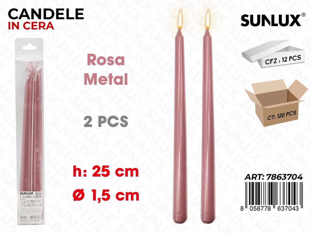 Sunlux Candela Stelo Rosa Metal 2PCS 1.5*25CM