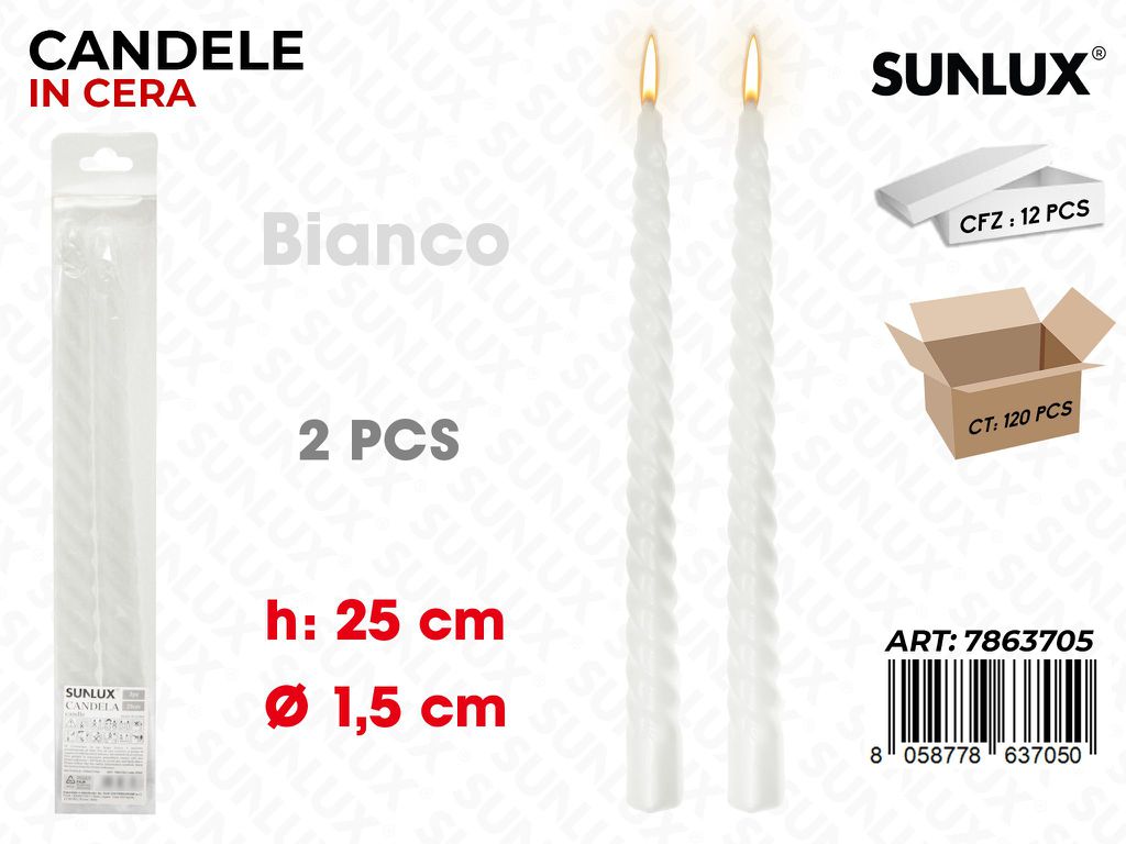 Sunlux Candela Spir. Bianco 2PCS 1.5*25CM