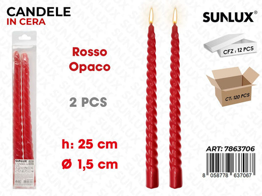 Sunlux Candela Spir. Rosso Opaco 2PCS 1.5*25CM