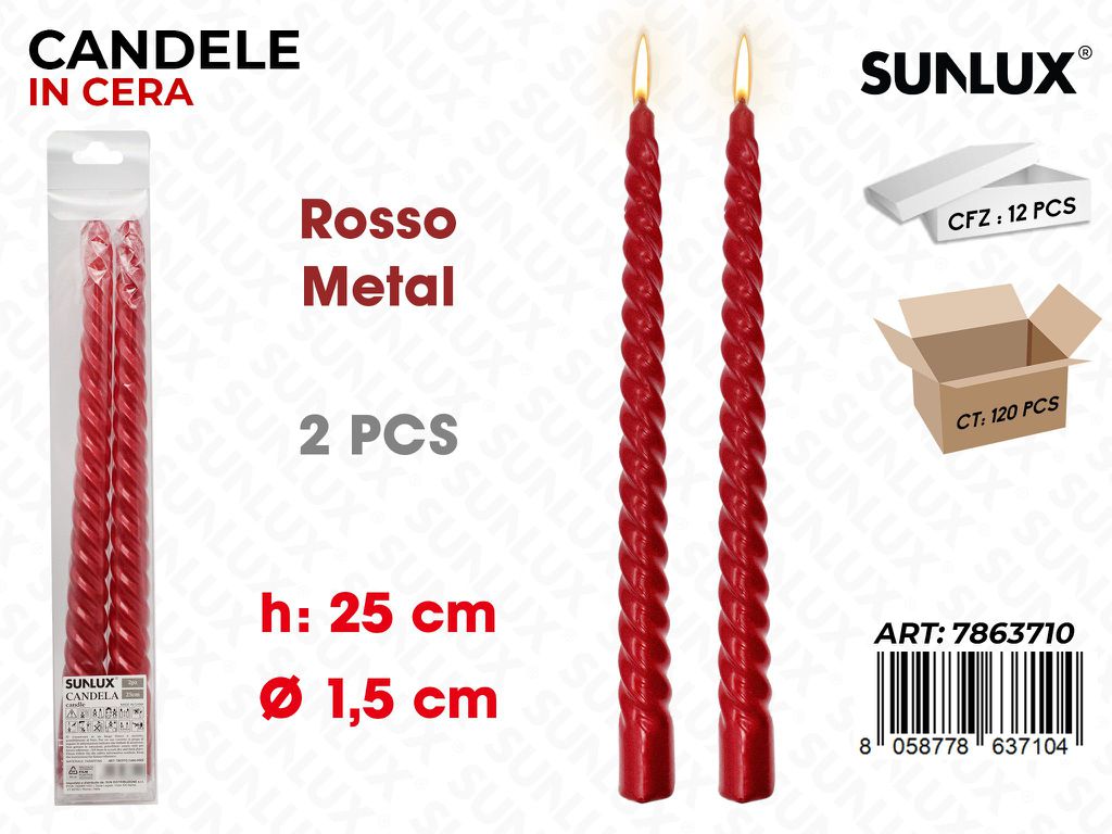Sunlux Candela Spir. Rosso Metal 2PCS 1.5*25CM